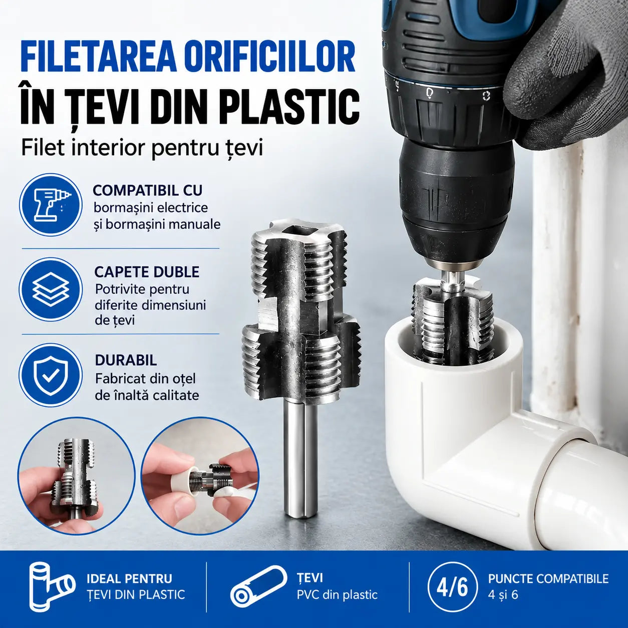 【Set pentru filet interior + filet exterior】Unelte pentru filetarea țevilor de apă