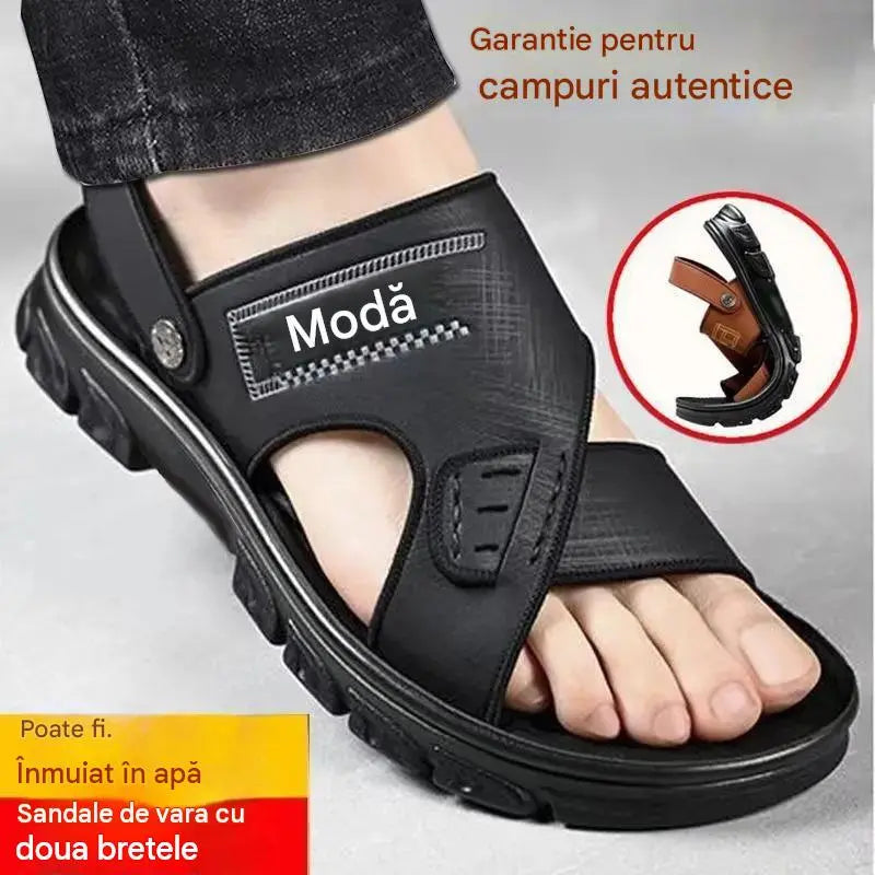Ofertă limitată 【Mărimi 38-47】Sandale noi pentru bărbați, din piele naturală, cu talpă groasă