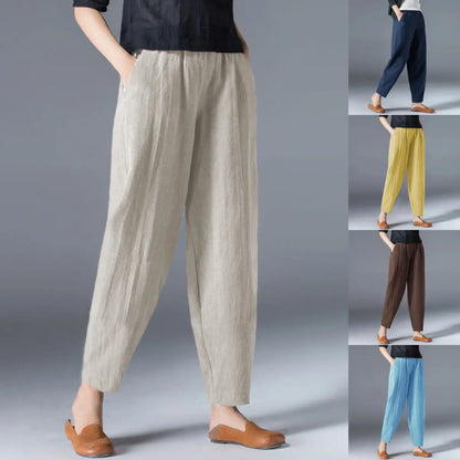🌿50% reducere🔥【40-120 kg】Pantaloni largi pentru femei din bumbac și in, disponibile în mărimi mari