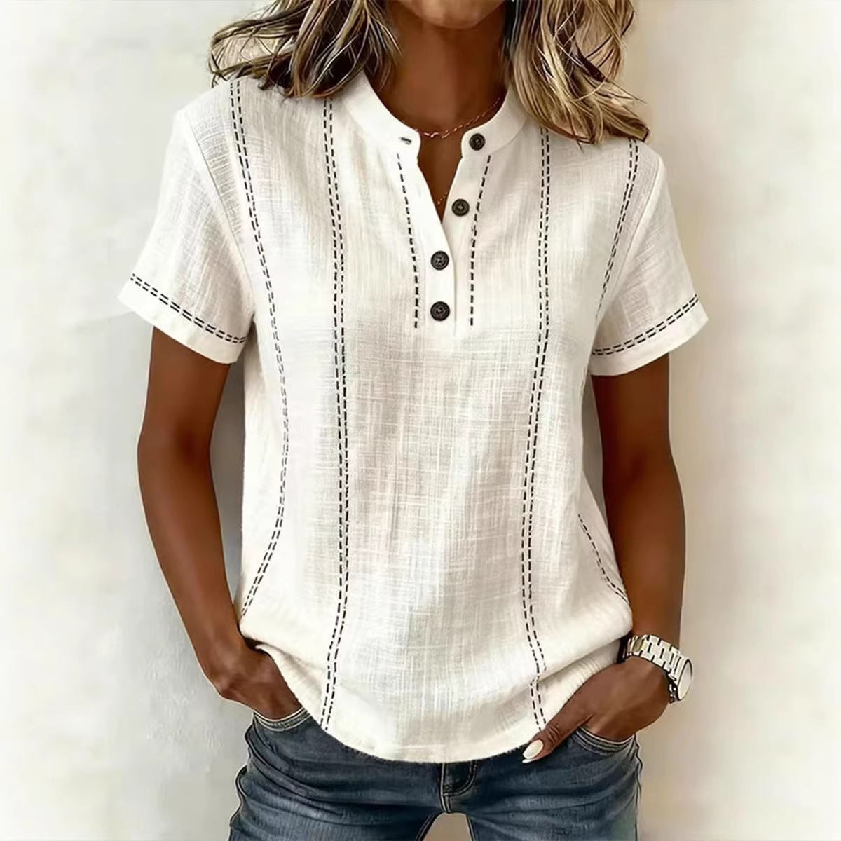 ⏳Ofertă limitată!⏰【40-100 kg】Tricou nou pentru femei, casual, cu mânecă scurtă, din bumbac și in