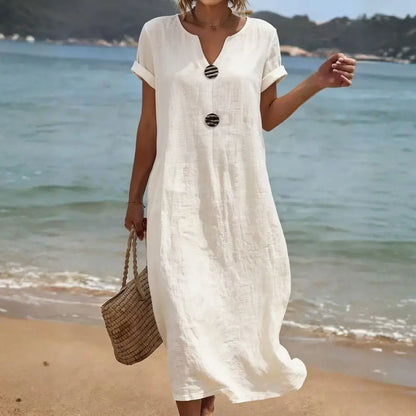 👗【S-3XL】Rochie de vară confecționată din in și bumbac | Croială lejeră, care flatează silueta, ușoară și vaporoasă, elegantă și confortabilă de purtat toată ziua