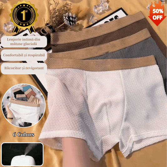 🔥🩲 (6 bucăți) Boxeri subțiri și respirabili pentru bărbați, din mătase glacială, ideali pentru vară