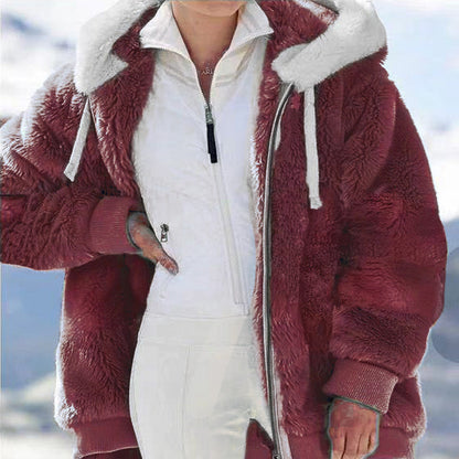 ☃️ Reducere limitată de 39% ❄️【S-5XL】Jachetă de damă 2026 din pluș gros, cu dungi contrastante