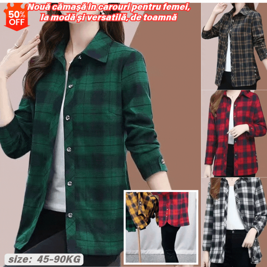 【🎁Cumpără 1, primești 1 gratuit】💕【XL-5XL】【45-90KG】Nouă cămașă în carouri pentru femei, la modă și versatilă, de toamnă
