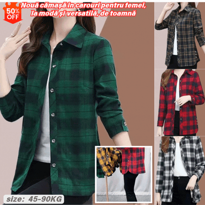 【🎁Cumpără 1, primești 1 gratuit】💕【XL-5XL】【45-90KG】Nouă cămașă în carouri pentru femei, la modă și versatilă, de toamnă