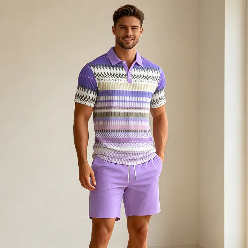 ✨Colecția Vară 2026✨ Set Tricou Polo și Pantaloni scurți pentru bărbați 🏝️ Imprimeu digital 3D modern!