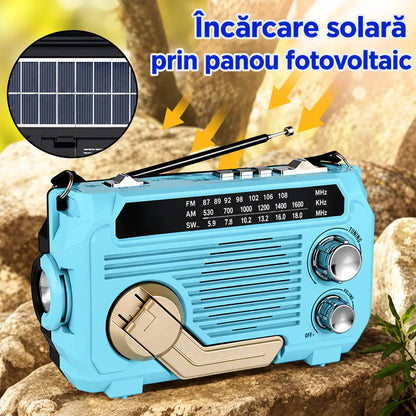 📟📶 Radio portabil de urgență, cu încărcare manuală și lanternă LED