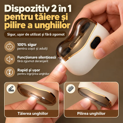 💅✨ Dispozitiv electric 2 în 1 pentru îngrijirea sigură a unghiilor: tăiere precisă și pilire confortabilă, dintr-o singură mișcare 🛡️🔋