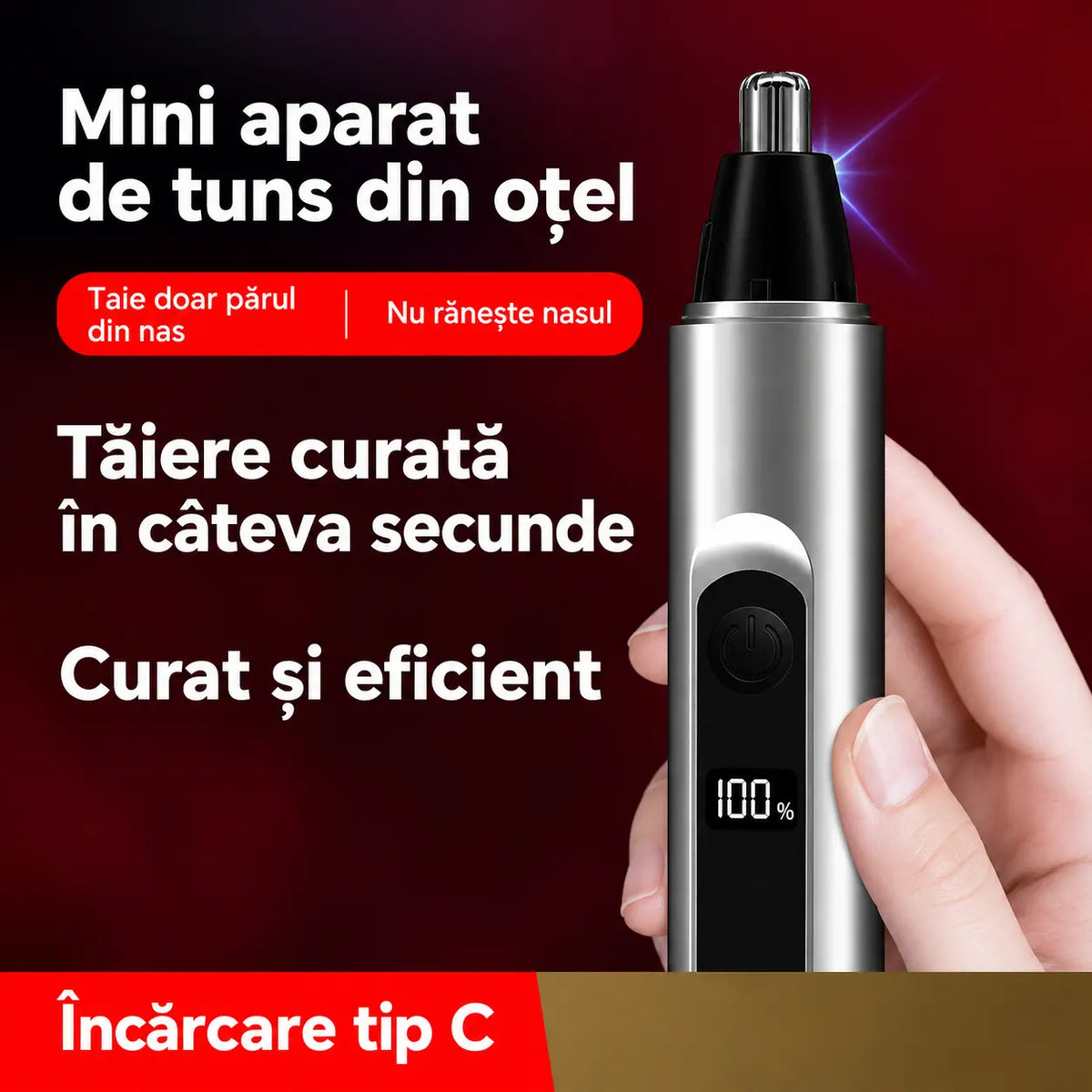 Aparat profesional pentru tuns părul din nas și urechi cu ecran LED, cadou de călătorie confortabil