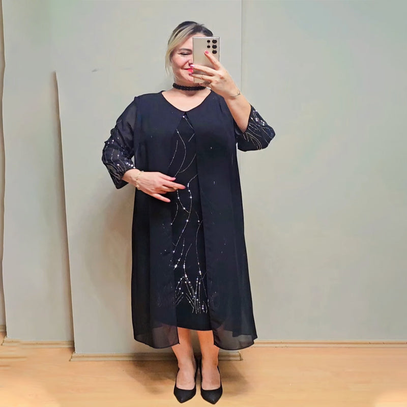 🔥Časově omezený výprodej 🔥【S-5XL】Elegantní a módní midi šaty s tylovými rukávy 