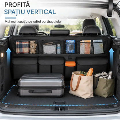 🚗📦 Organizator suspendat pentru portbagaj – dimensiuni 105 × 51 cm, eliberează spațiul de pe podeaua portbagajului, compatibil cu SUV-uri și mașini de familie, disponibil în negru și gri