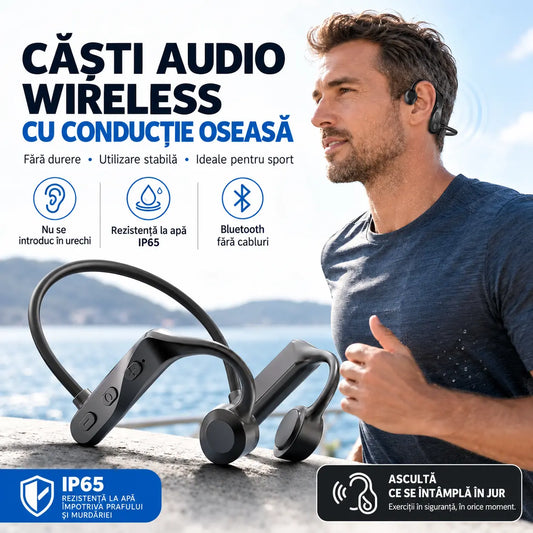 🎧 1 bucată la doar 129 lei! Căști wireless Bluetooth cu conducție osoasă, potrivite pentru diverse activități