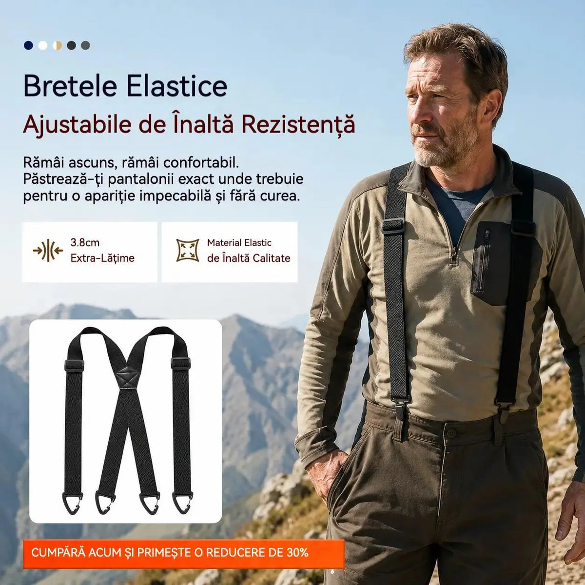 Bretele Reglabile pentru Bărbați în Formă de X, Cu Clipsuri Metalice Puternice, Stil Clasic și Elastic pentru Pantaloni