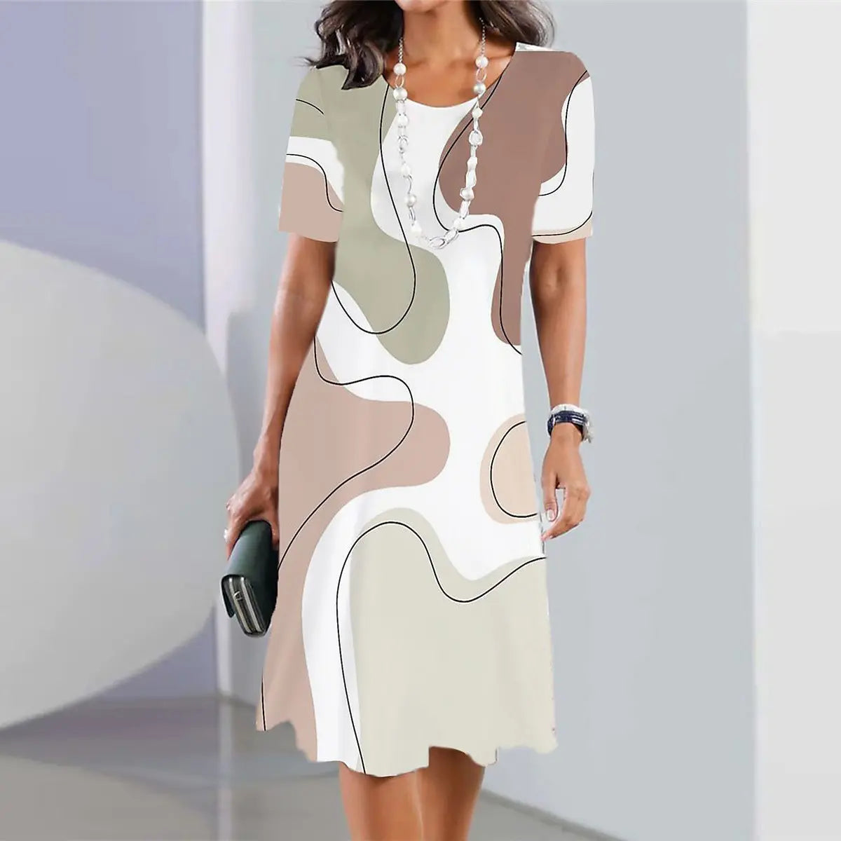 👗【40-120kg】Rochie nouă de damă cu guler rotund și imprimeu✅️Ramburs la livrare