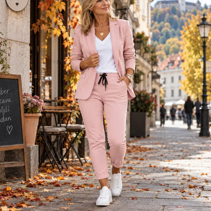 💎【50% reducere】Set de damă cu sacou și pantaloni, croială cambrată, material moale (40–100 kg)