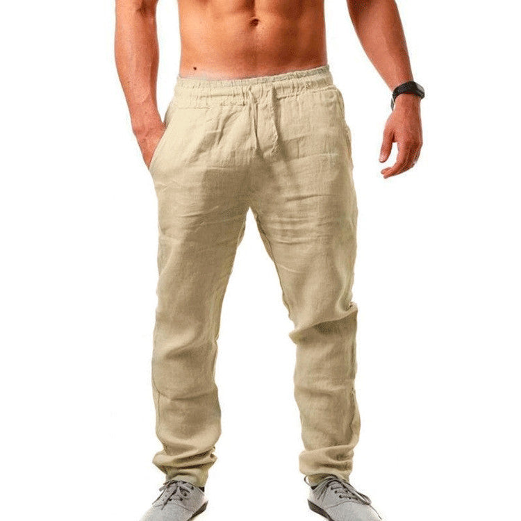 💥Pantaloni de trening casual din bumbac și in pentru bărbați, mărime mare, croială lejeră
