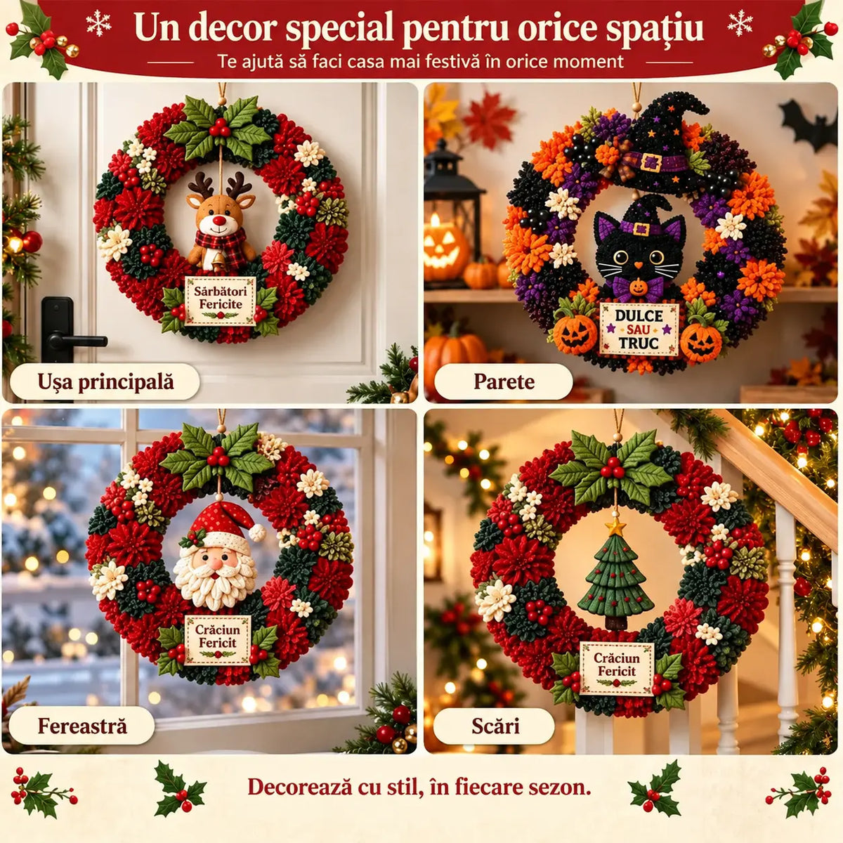 ⏰ ULTIMA ZI! Reducere de 50% ✨ Creează o coroniță de Crăciun pe care vei fi mândru să o expui 🎄❤️ Kit de lucru manual (tehnică 3D de inserare a materialului), cu tutorial și ghid incluse