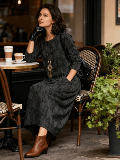 ✨【S-3XL】2025 Nowa damska sukienka z nadrukiem, okrągłym dekoltem i długim rękawem, czysta bawełna, miękka i wygodna