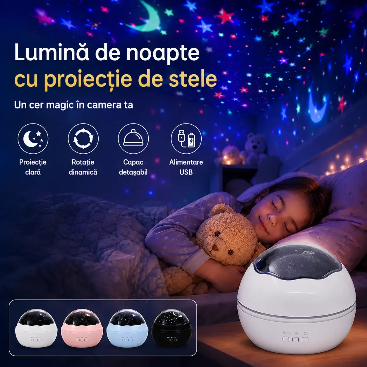 🌠✨ Proiector cu cer înstelat, lumină de veghe ⎜ Lampă LED rotativă 🎁