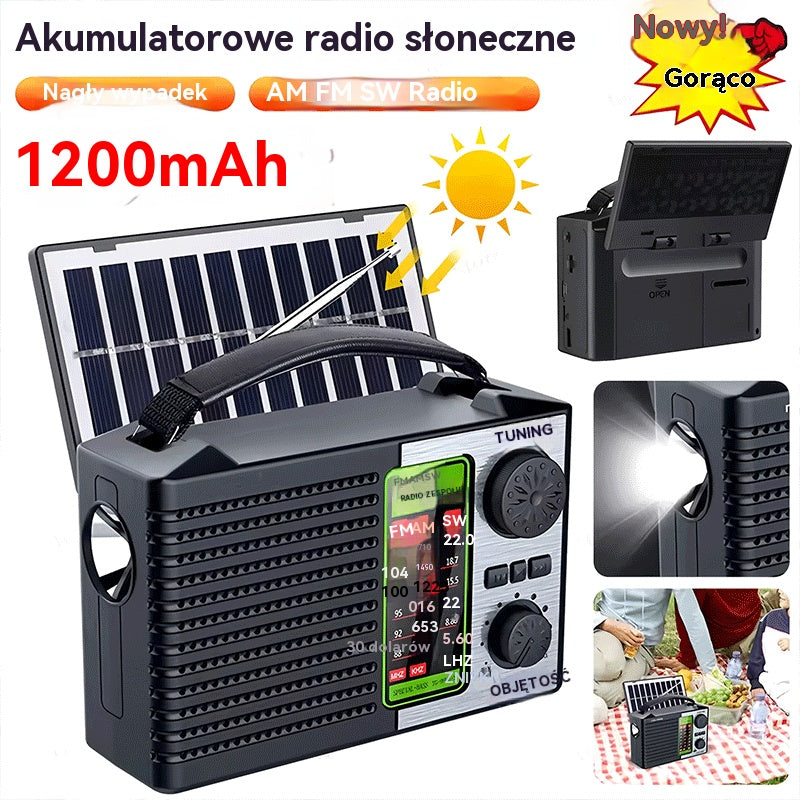💥🏕️【Nowość】Wielofunkcyjne przenośne radio, radio AM, Bluetooth z kartą TF, dźwięk wielostrefowy