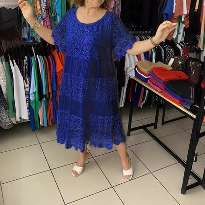 🔥【Reducere -50%!】✨✨【S-5XL】Rochie nouă tip tricou cu mânecă scurtă și gât rotund din dantelă