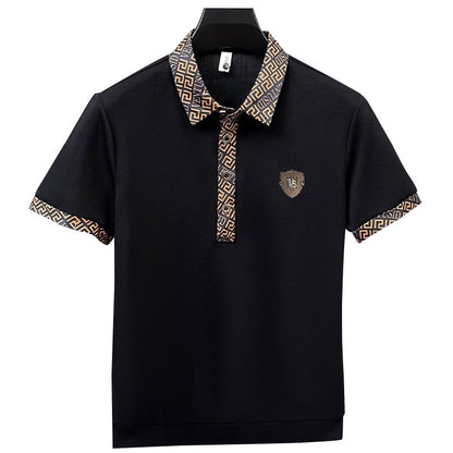 【🔥Promoție fierbinte】👕‍♂️ Tricou polo elegant cu rever pentru bărbați - negru clasic cu broderie rafinată
