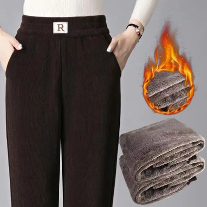 🔥🔥【S-5XL】Pantaloni de damă din reiat gros și confortabil, cu căptușeală moale din fleece.