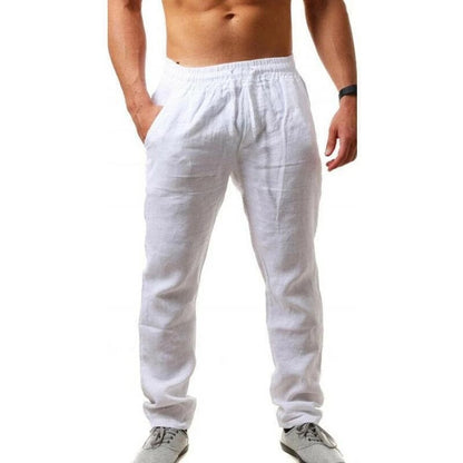 💥Pantaloni de trening casual din bumbac și in pentru bărbați, mărime mare, croială lejeră