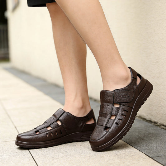 【39-45】👞Sandale casual pentru bărbați din piele naturală, respirabile și antiderapante, cu design decupat – Colecția Vara 2026