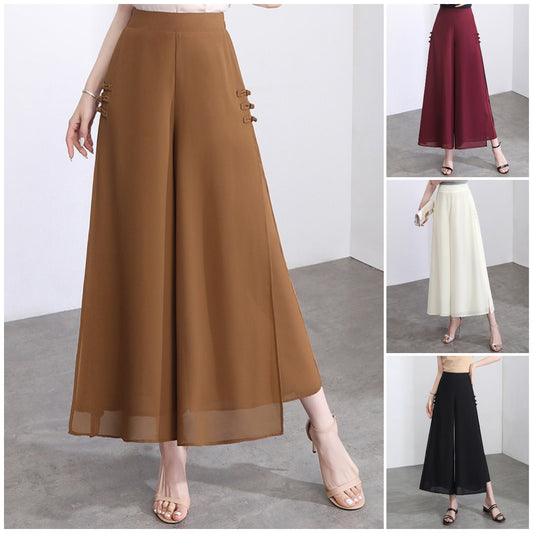 🔥【Oferta limitowana】【XL-5XL】【Nowa kolekcja letnia 2025】Damskie spodnie z szerokimi nogawkami z szyfonu, długość 3/4 