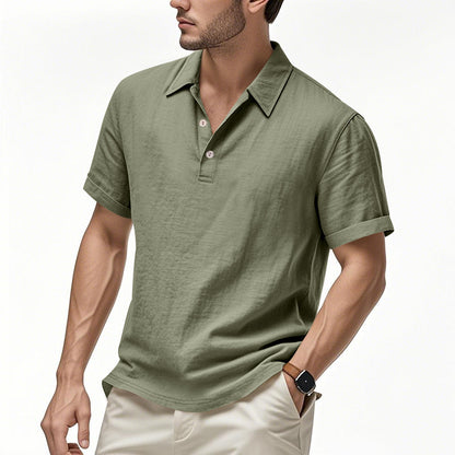 🌿👔 Tricou polo casual bărbătesc din in, lejer, cu guler și mâneci scurte