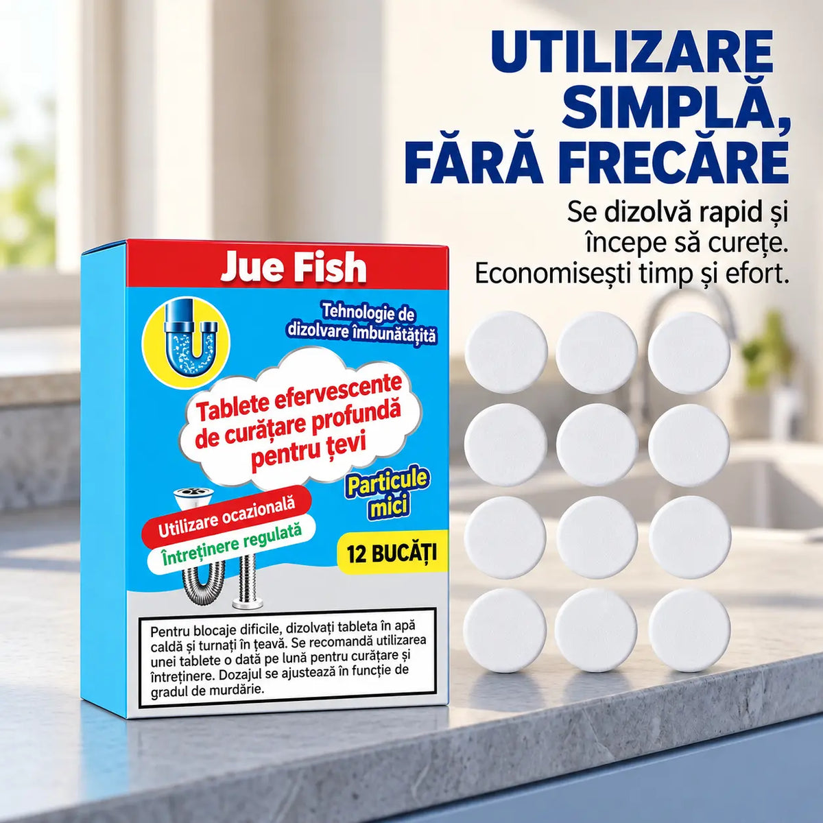 🥳 3 cutii la doar 149 RON 💞 Tablete efervescente puternice pentru desfundarea și curățarea țevilor, ajută la îndepărtarea grăsimii, părului, mirosurilor neplăcute și bacteriilor. Potrivite pentru chiuvete, toalete și scurgeri