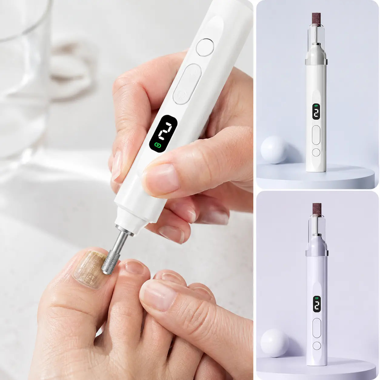💅 Pila electrică de unghii 2 în 1 cu lampă LED (lampă de uscare + 5 capete de șlefuire)