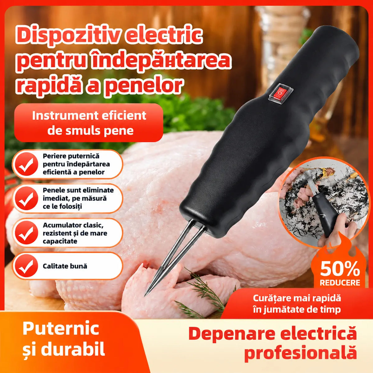 🦆🛒【REDUCERE 45%】🦆🦆 Aparat electric pentru îndepărtarea penelor de pasăre｜Îndepărtare eficientă a penelor, economisește timp și energie