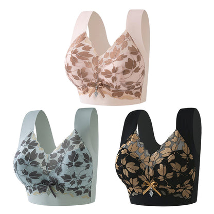 【3 buc】Sutien M-4XL de mărime mare cu dantelă, fără inel de oțel, spate frumos luxos, sutien sexy respirabil fără sudură【40~100kg】