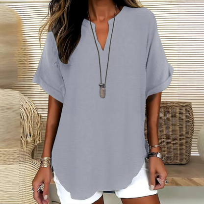 🔥😍Tricou nou și modern pentru femei, cu mânecă scurtă și imprimeu în formă de V【40-120kg】