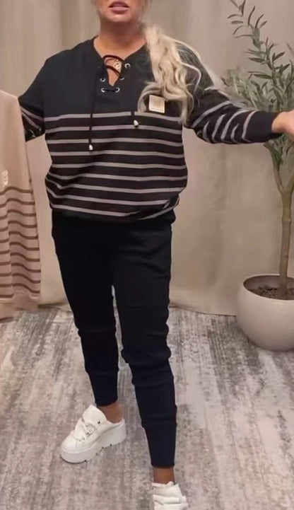 🔥Nowy model z rabatem 49%🔥✨ Dwuczęściowy dres w paski🐏