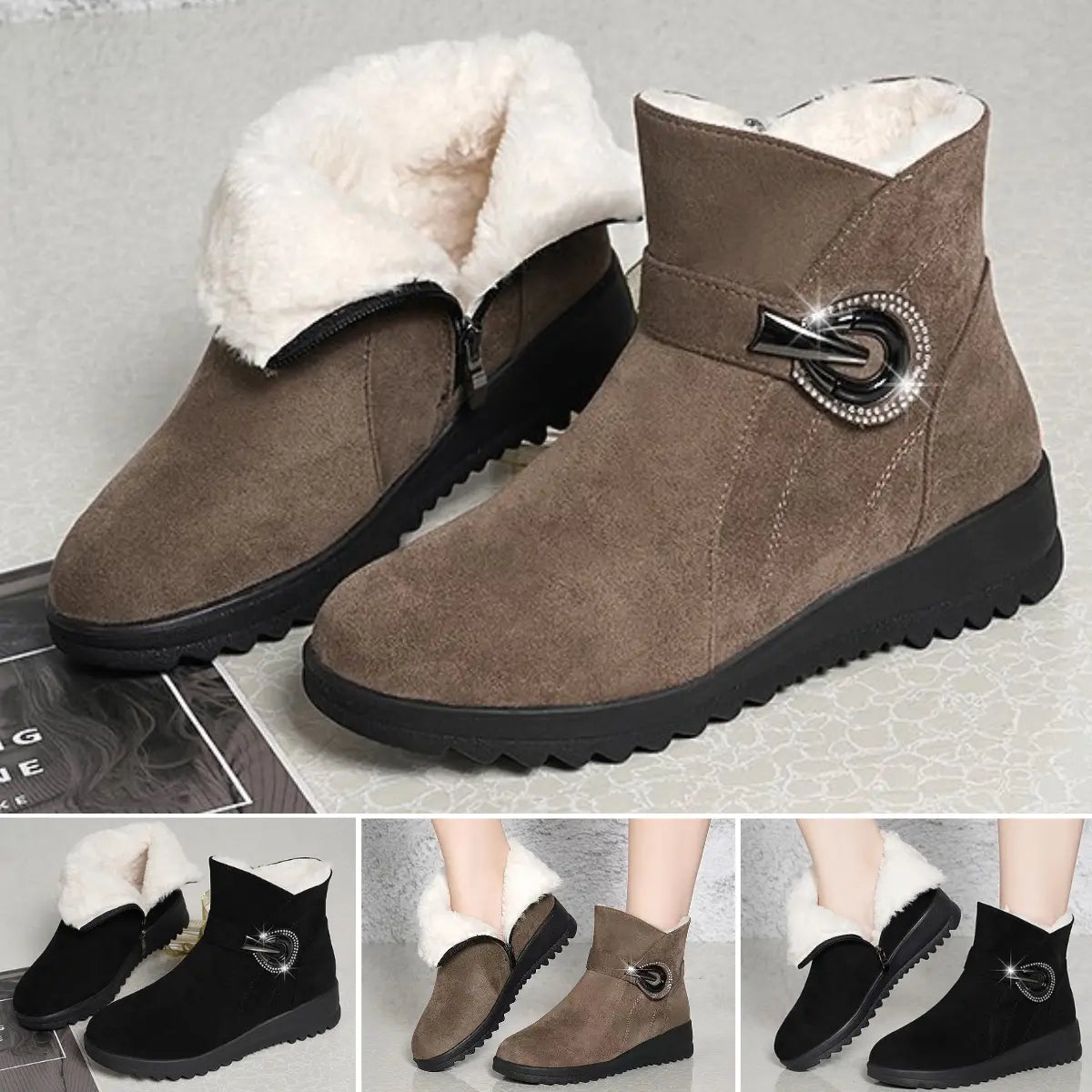 👢【35-40】Noi ghete de damă cu căptușeală groasă din fleece – ghete calde, antiderapante, stil apres-ski