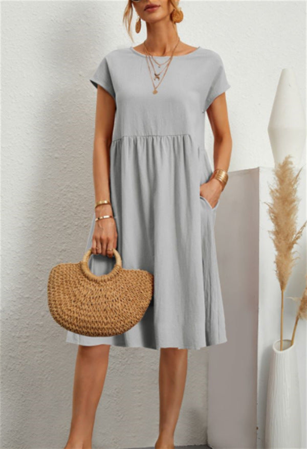 💃【S-5XL】Rochie de vară pentru femei, mărimi mari, stil casual office, croială în linie A, cu decolteu rotund