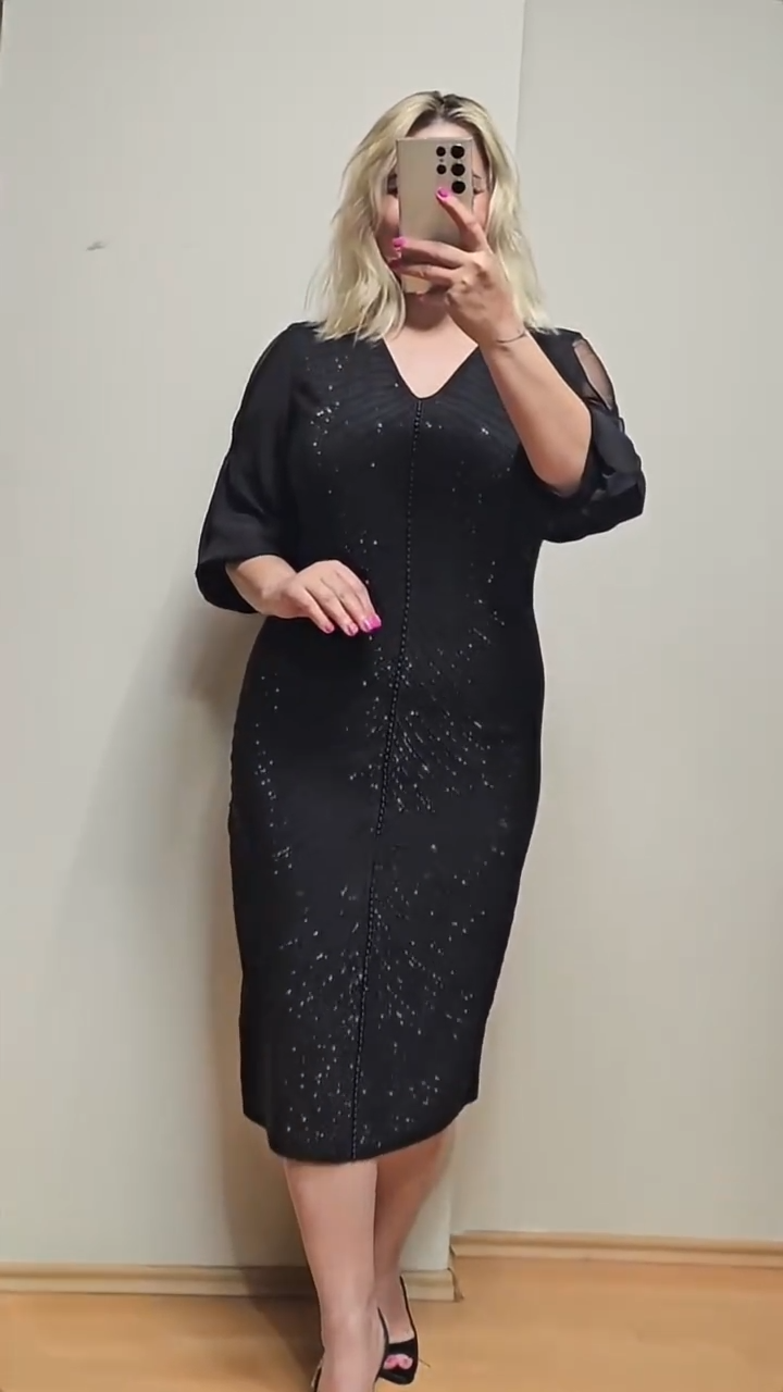 🔥Časově omezený výprodej 🔥【S-5XL】Elegantní a módní midi šaty s tylovými rukávy 