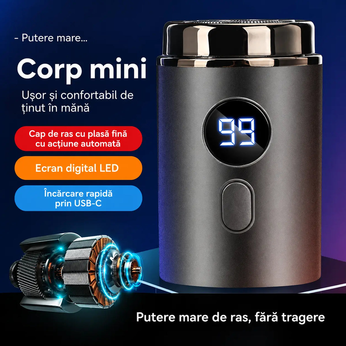 🔥Ofertă specială: 50% REDUCERE🔥 Mini aparat de ras electric puternic pentru bărbați, cu afișaj digital