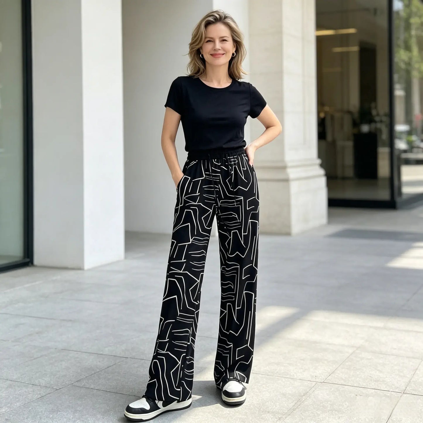 👖Pantaloni de damă din mătase glacială cu talie înaltă - croială largă, mărimi mari 40-100 kg - pantaloni respirabili cu picior larg pentru vară
