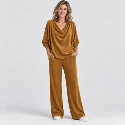 【S-3XL】Set elegant din două piese: top din catifea + pantaloni casual