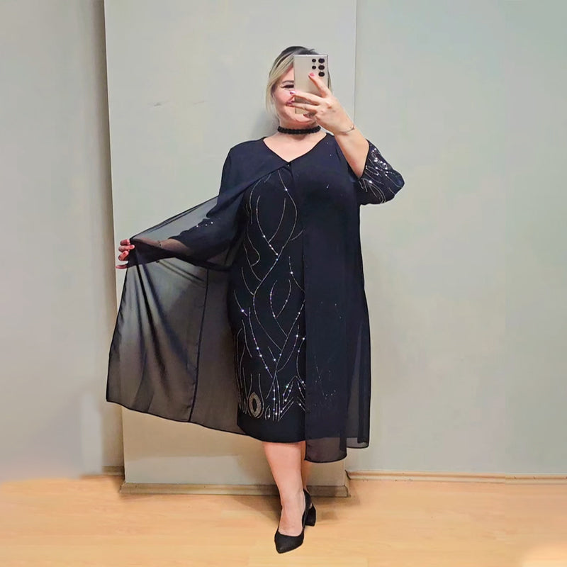 🔥Časově omezený výprodej 🔥【S-5XL】Elegantní a módní midi šaty s tylovými rukávy 