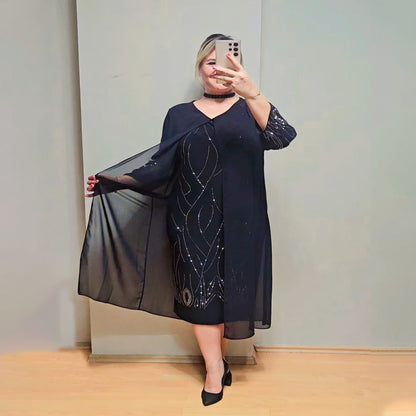 🔥Časově omezený výprodej 🔥【S-5XL】Elegantní a módní midi šaty s tylovými rukávy 