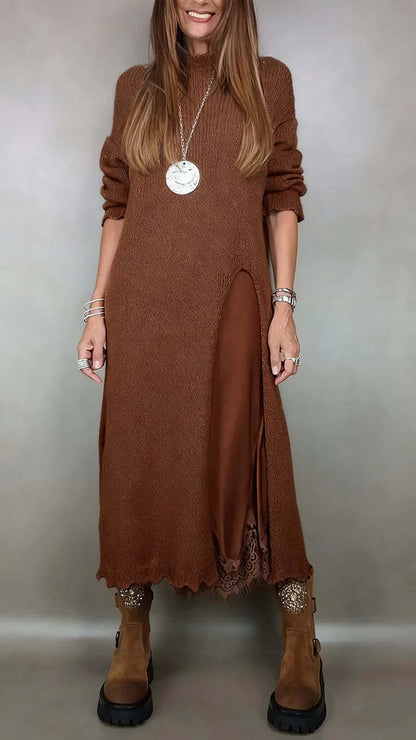 【XS-3XL】👗Nuevo conjunto de encaje, diseño con abertura, estilo suéter, vestido con tirantes + suéter con abertura, 2 piezas