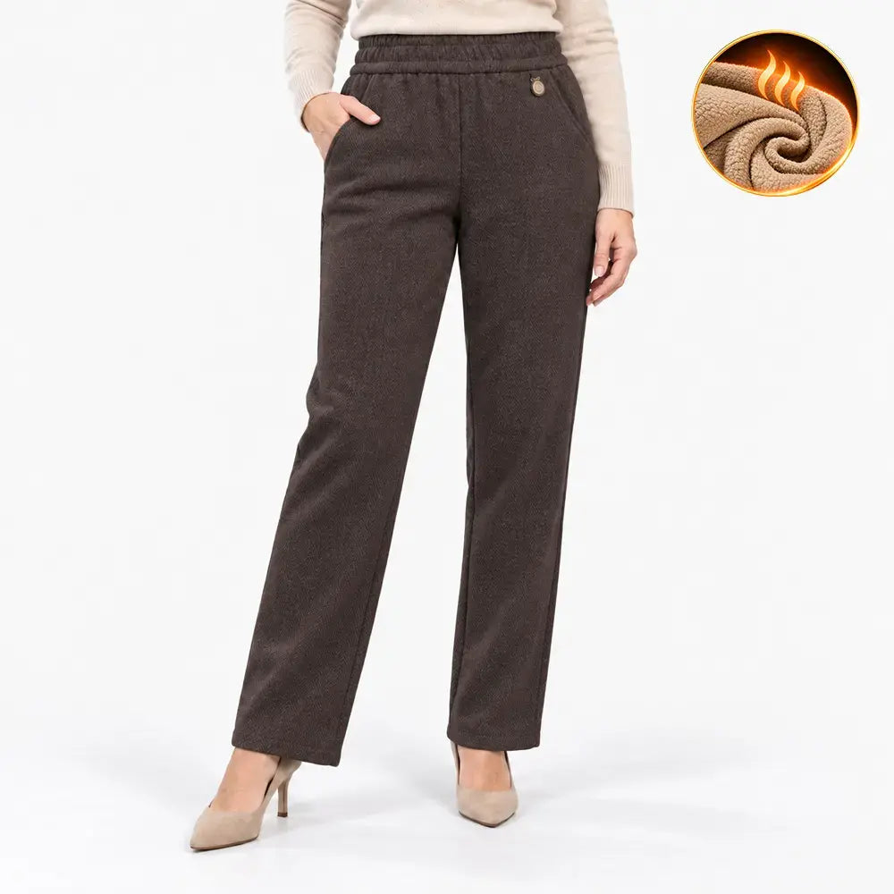 💥【XL–6XL】Pantaloni casual pentru femei, cu căptușeală groasă din fleece – material cu aspect de amestec de lână