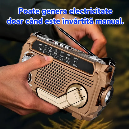 📟📶 Radio portabil de urgență, cu încărcare manuală și lanternă LED