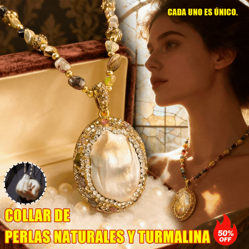 Collar barroco natural de perlas y turmalina