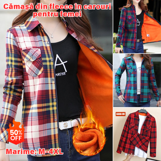 🏆Cumpărați 1, primiți 1 gratuit【M-4XL】Cămașă de iarnă de damă polar și carouri groase, la modă și subțire cu elasticitate mare